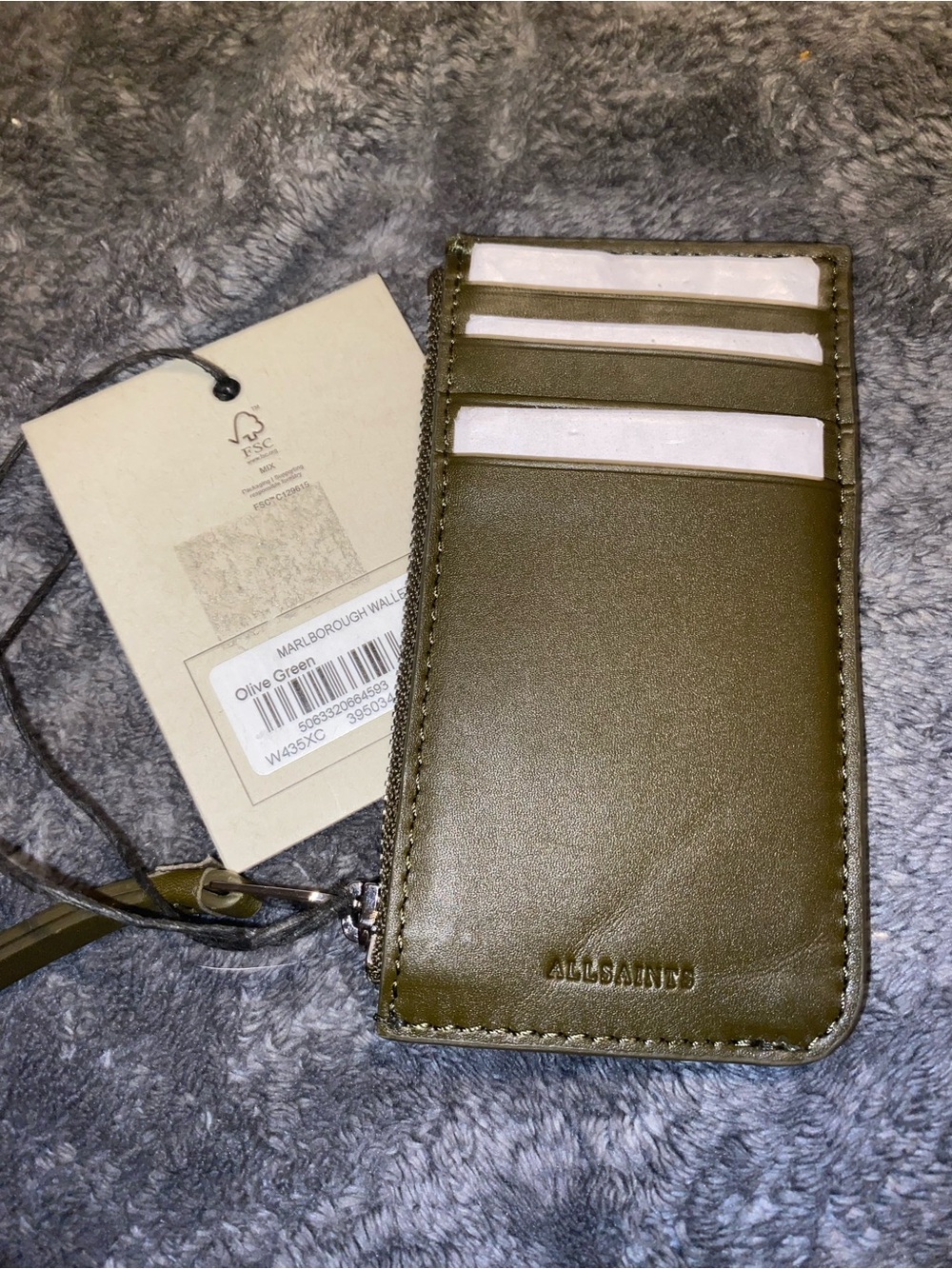 BNWT All Saints Olive Green Marlborough Wallet/Card Holder $75